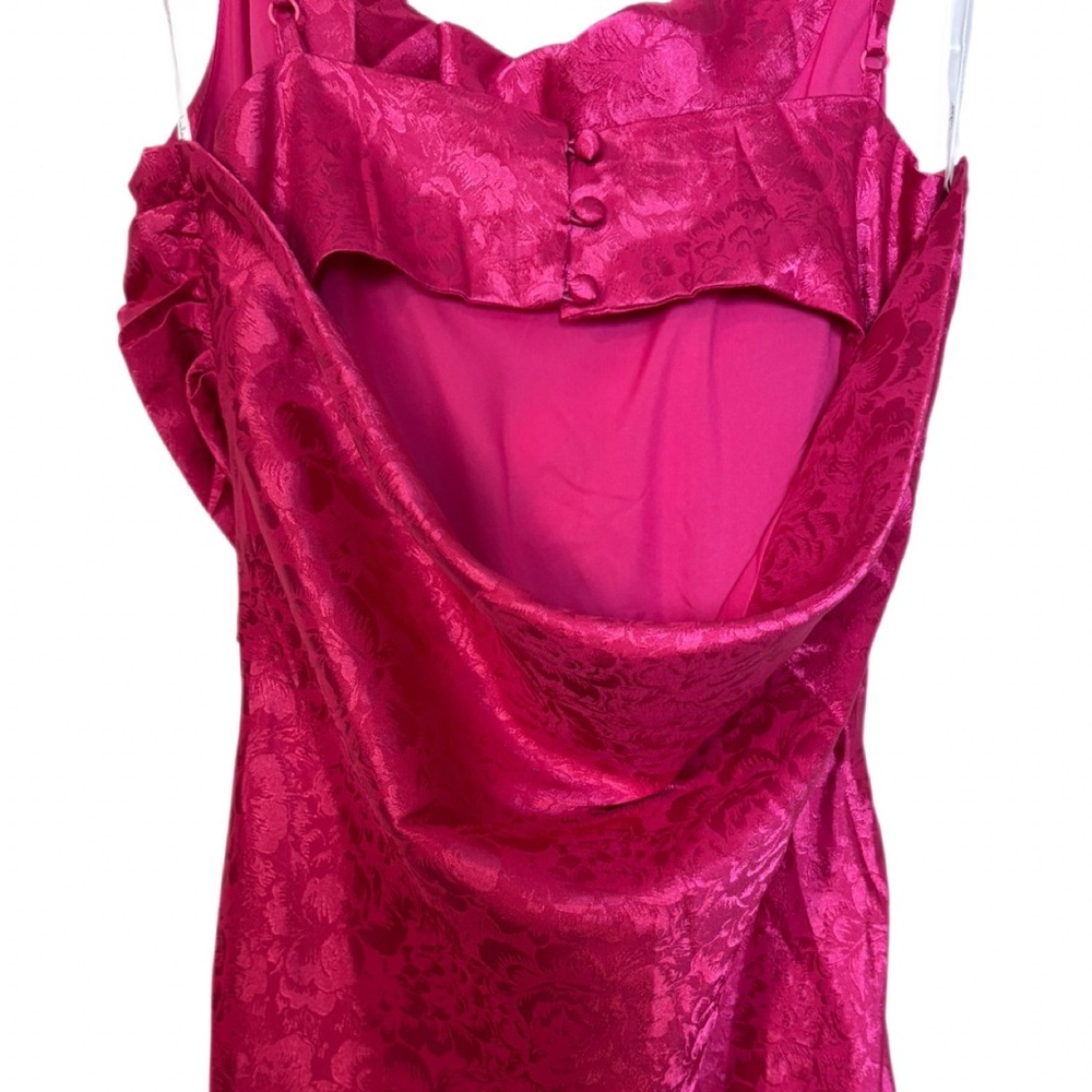 Stunning Formal Radiance Hot Pink Satin Jacquard Cowl Midi Dress, NWT, Size XS - Picture 6 of 15